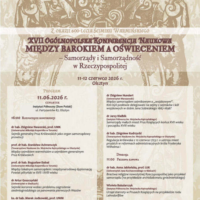 XVII Ogólnopolska Konferencja Naukowa „Między barokiem a Oświeceniem”. Samorządy i samorządność w Rzeczypospolitej